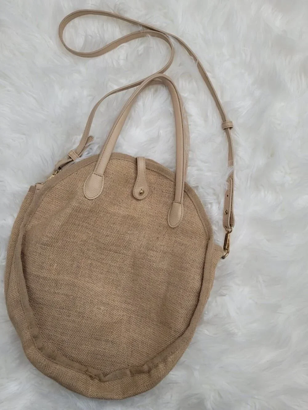 Who What Wear 100%‎ Jute Woven Tan Round Crossbody Purse Bag Resortwear Beach